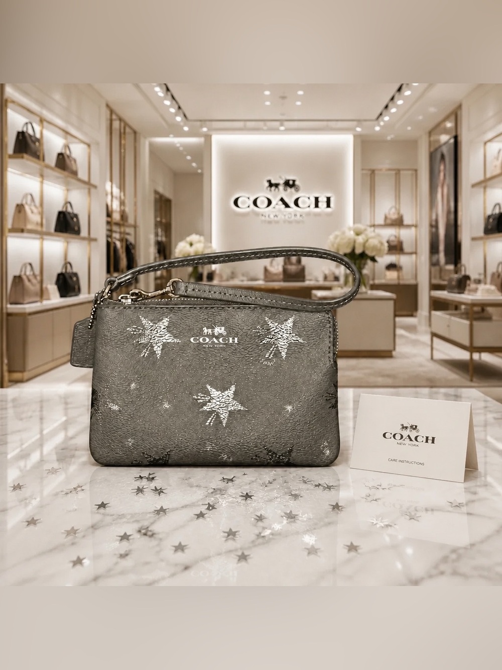 EUC Coach F64645 Star Canyon Grey Leather Silver Wristlet